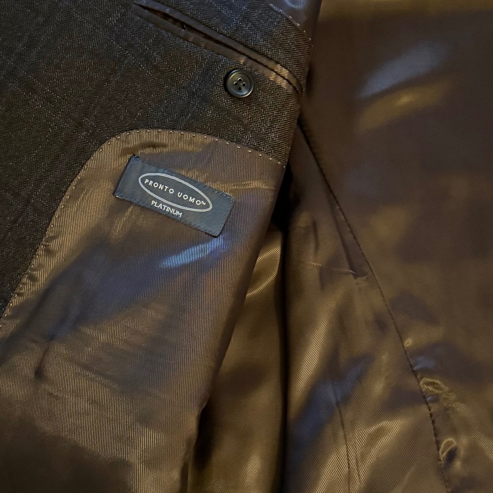 Pronto Uomo Platinum Blazer Charcoal Grey Brown Windowpane 100% Wool 48 Long - Picture 6 of 13